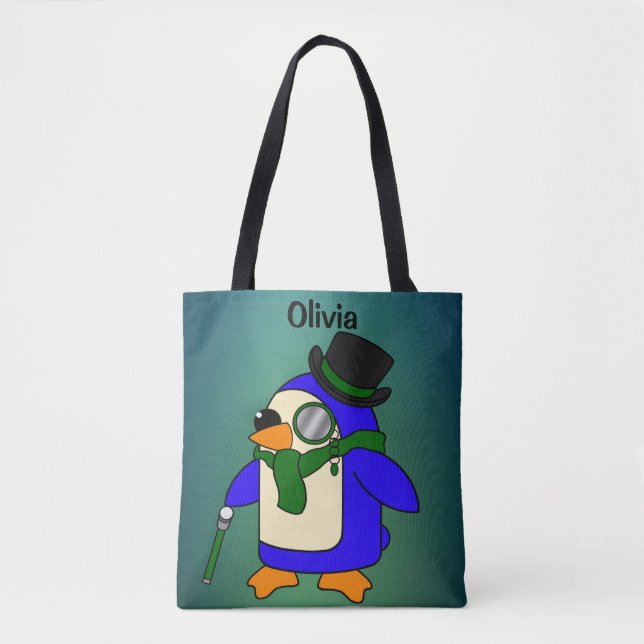 Tote Bag Pingouin de dessin mignon vert foncé (Devant)