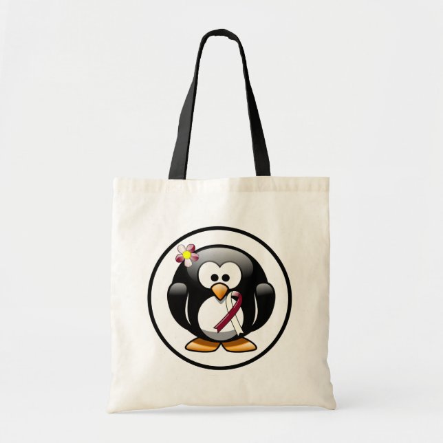 Tote Bag Pingouin de Ruban de Bourgogne et d'Ivoire (Devant)