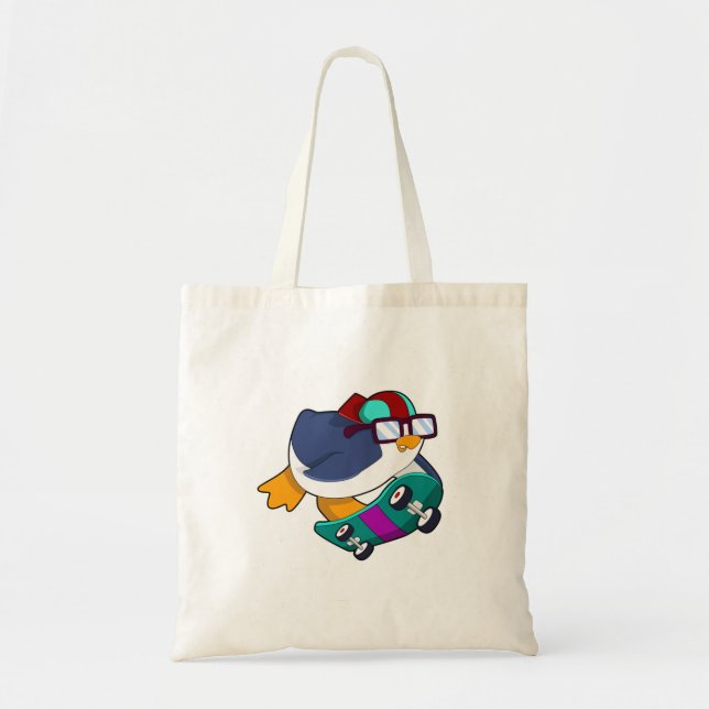 Tote Bag Pingouin en patinage avec skateboard (Devant)