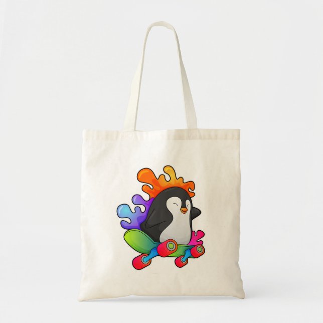 Tote Bag Pingouin en patinage avec skateboard (Devant)