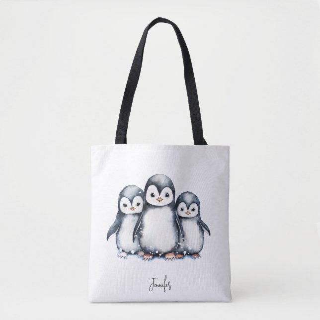 Tote Bag Pingouin mignon personnalisé (Devant)
