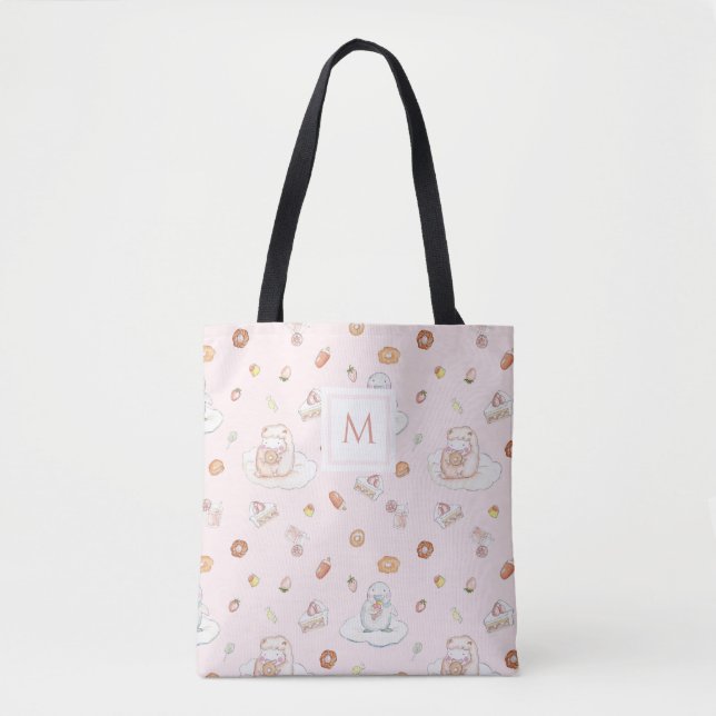 Tote Bag Pingouin rose doux Rêves Monogramme (Devant)