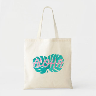 Tote Bag Pink Aloha Turquouise Monstera Feuille Cool d'été
