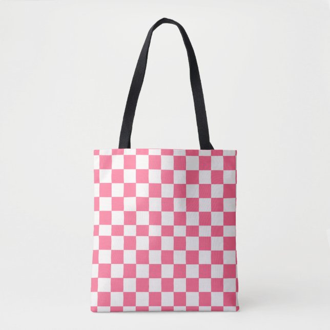 Tote Bag Pink and White Checkered Pattern  (Devant)