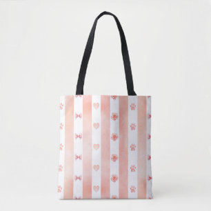 Tote Bag Pink and White Stripe - Coeurs, Rose, Empreinte de