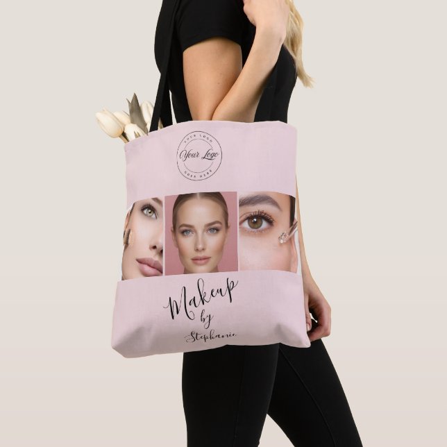 Tote Bag  Pink Black Script Your Logo 3 Photo Makeup (De près)