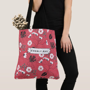 Tote Bag Pink Black Turquoise blanc motif floral
