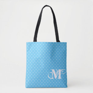 Tote Bag Pink & Blue - White Polka Dot Monogramme 2