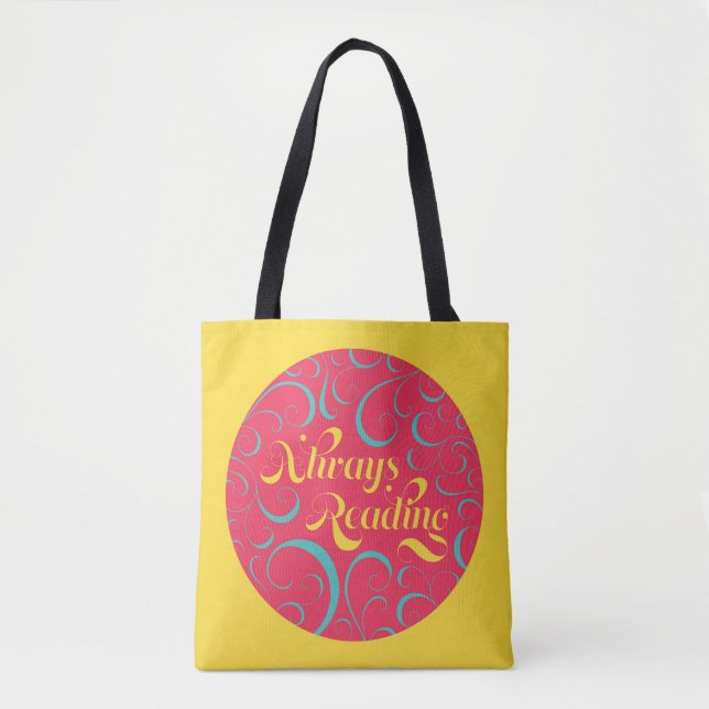 Tote Bag Pink Blue Yellow Swirls Toujours Lecture Livre (Devant)