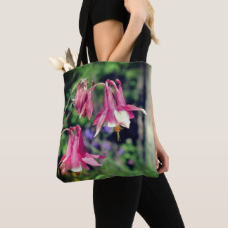 Tote Bag Pink Columbine Flowers Close Up 