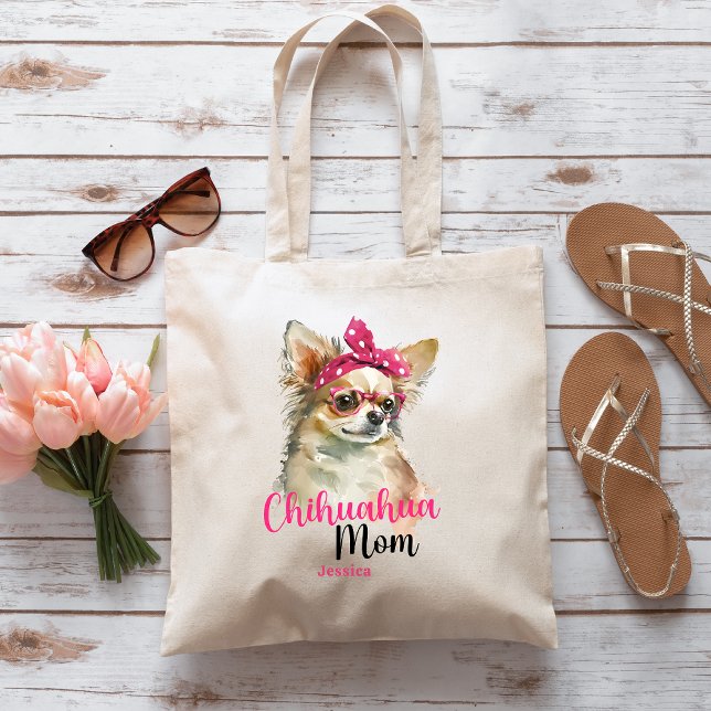 Tote Bag Pink Cute Chihuahua Maman (Créateur téléchargé)