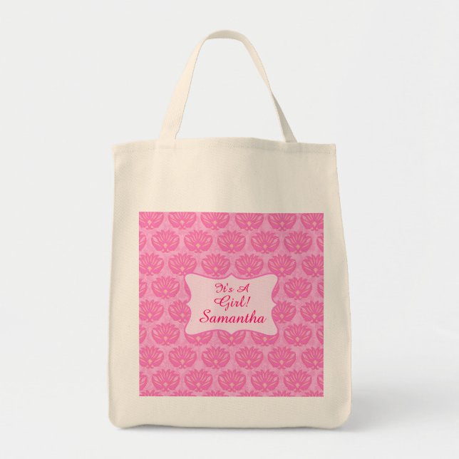 Tote Bag Pink Damask Baby C'est un nom de fille Personnalis (Devant)