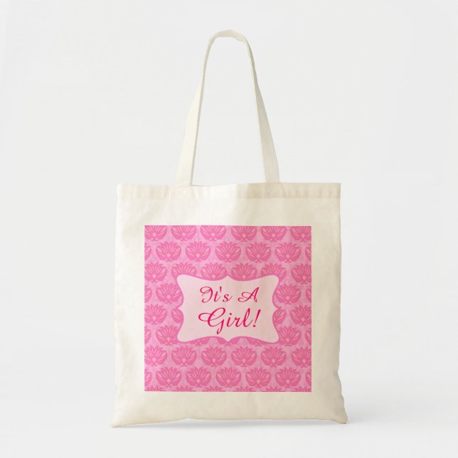 Tote Bag Pink Damask Baby C'est une fille Annouement de nai (Devant)