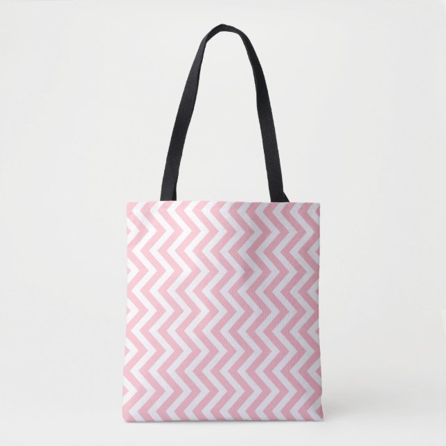 Tote Bag Pink et blanc Moyen Vertical Chevron Stripes (Devant)