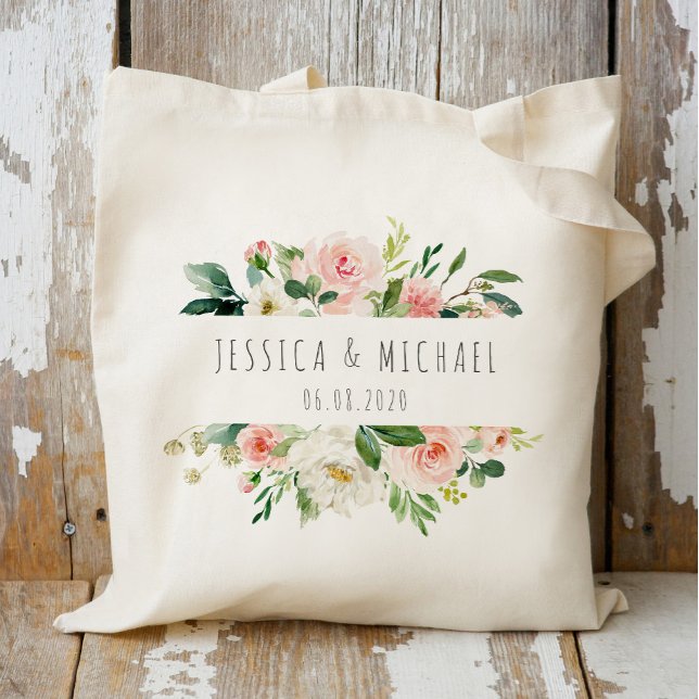 Tote Bag Pink floral Bridesmaid Personnalisé (Créateur téléchargé)