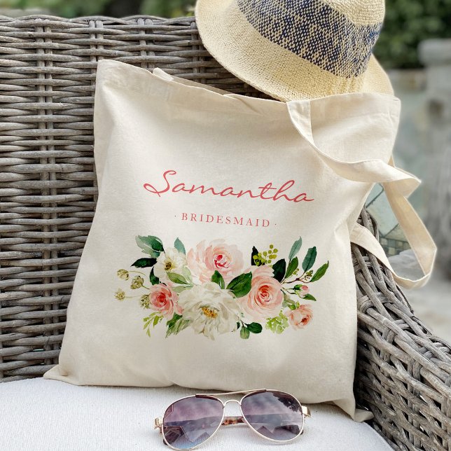 Tote Bag Pink floral Bridesmaid Personnalisé (Créateur téléchargé)