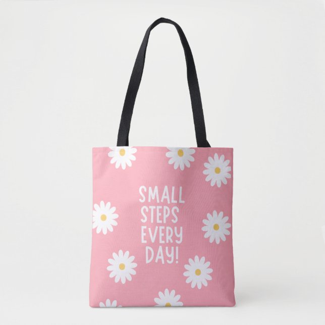 Tote Bag Pink Floral Inspiration – Small Steps Every Day (Devant)