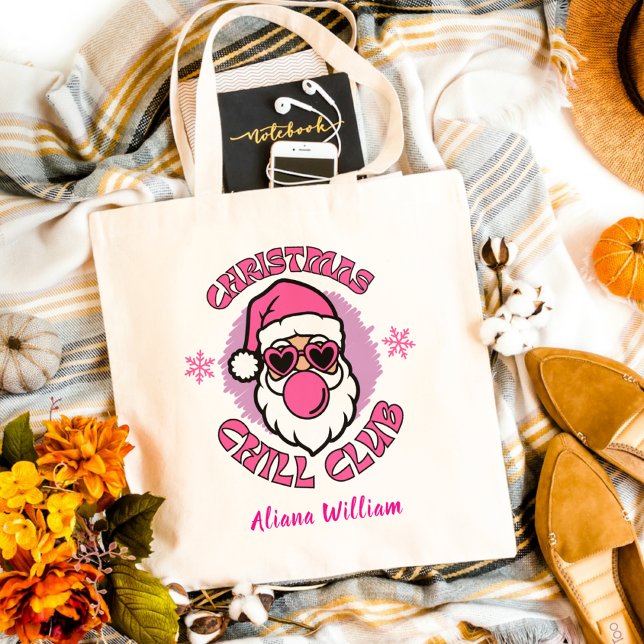 Tote Bag Pink Funky Père Noël Christmas Chill Club Custom (Créateur téléchargé)