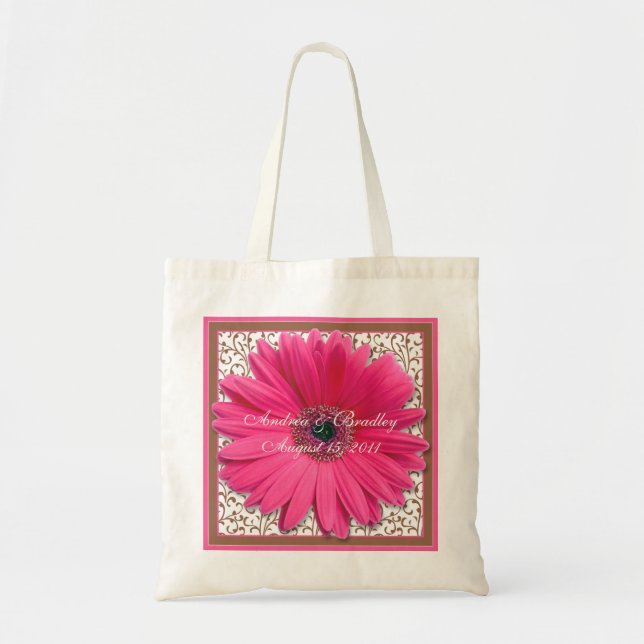 Tote Bag Pink Gerbera Daisy Mariage Brown Welcome Bag (Devant)