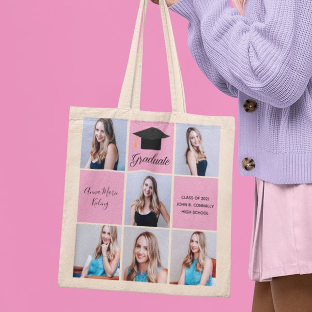 Tote Bag Pink Graduation 2023 Senior Portrait Photo Collage (Créateur téléchargé)