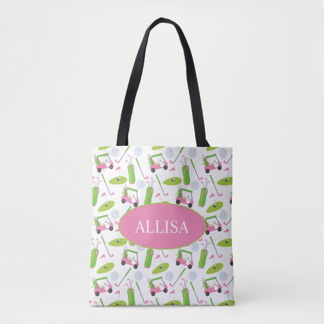 Tote Bag Pink & Green Golf Personnalisé (Devant)