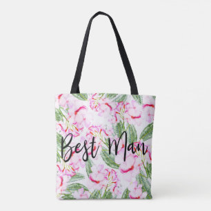 Tote Bag Pink Green Tropical Oasis BEST MAN Mariage Party