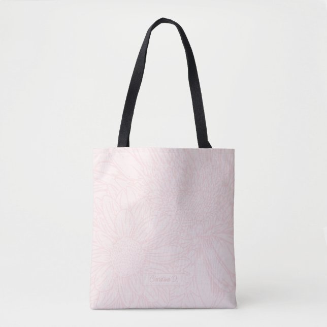 Tote Bag Pink Grunge with Name and Chrysanthemums (Devant)
