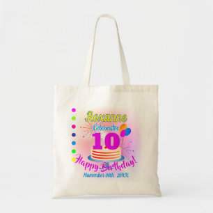 Tote Bag PINK Happy 10th Birthday   Editable