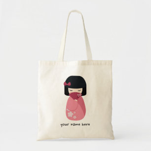 Tote Bag PINK Kokeshi Doll Cute Japonaise Geisha