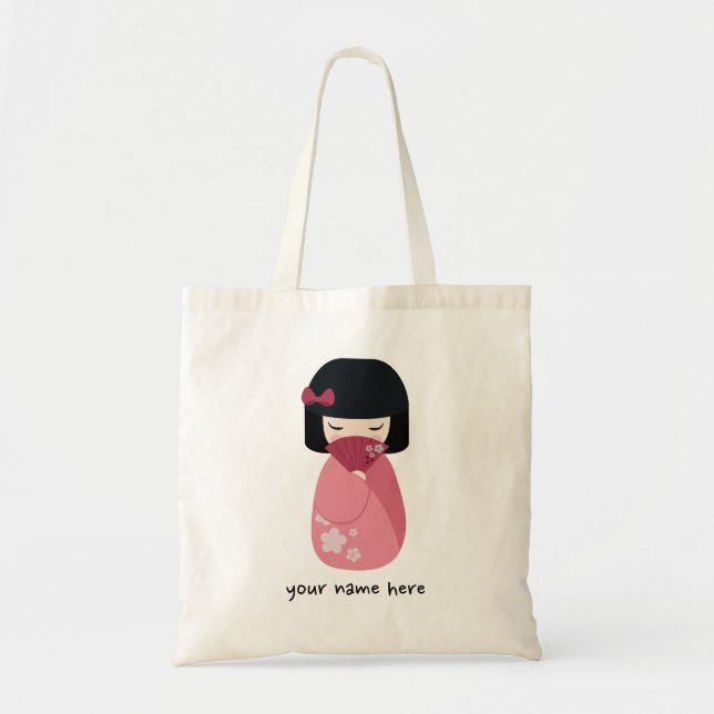 Tote Bag PINK Kokeshi Doll Cute Japonaise Geisha (Devant)