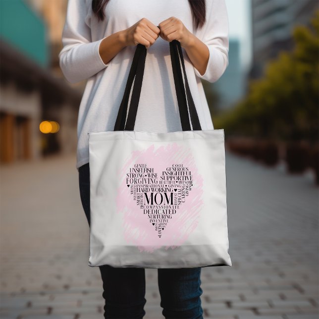 Tote Bag Pink Maman Coeur Typographie Mot Cloud (Créateur téléchargé)