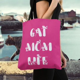 Tote Bag Pink Modern Chat Maman Vie Mère mignonne Fête des