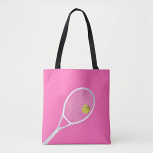 Tote Bag Pink Modern Tennis Ball White Racket