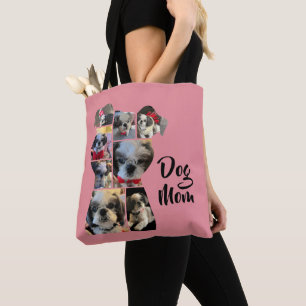 Tote Bag Pink moderne personnalisé Chien Maman Photo Collag