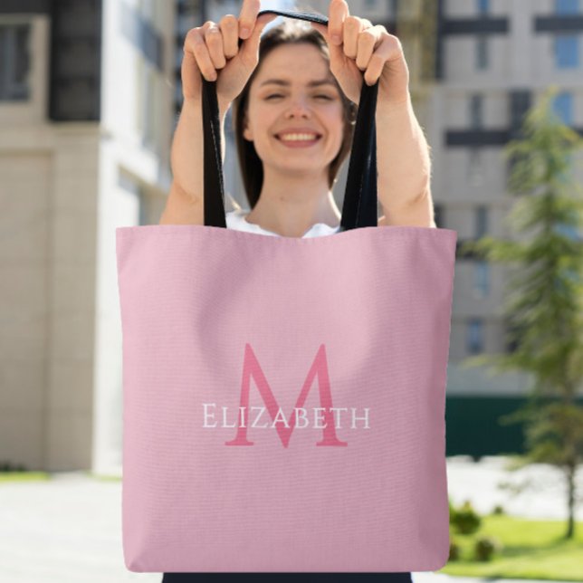 Tote Bag Pink Monogram Modern Name Initial Tote (Pink Monogram Modern Name Initial Tote)
