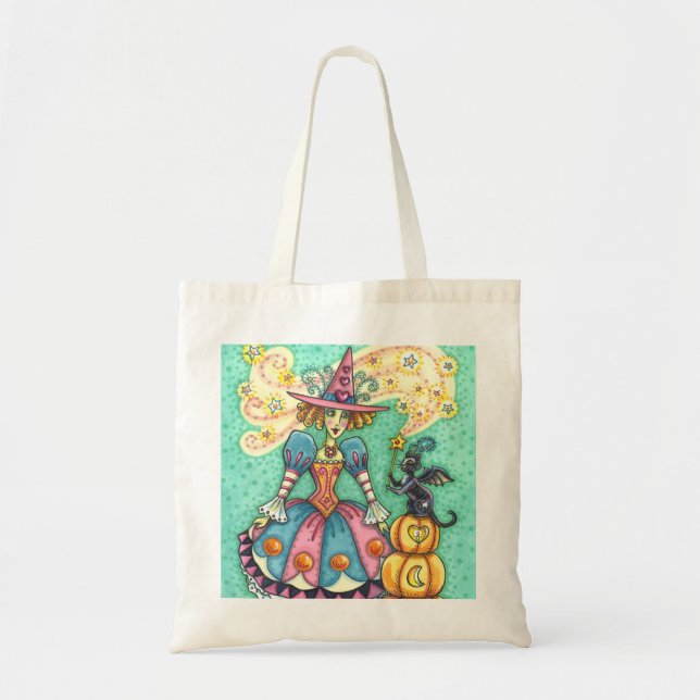 TOTE BAG PINK PARTY WITCH, MAGIC BLACK CHAT TRICK OU TRAITE (Devant)