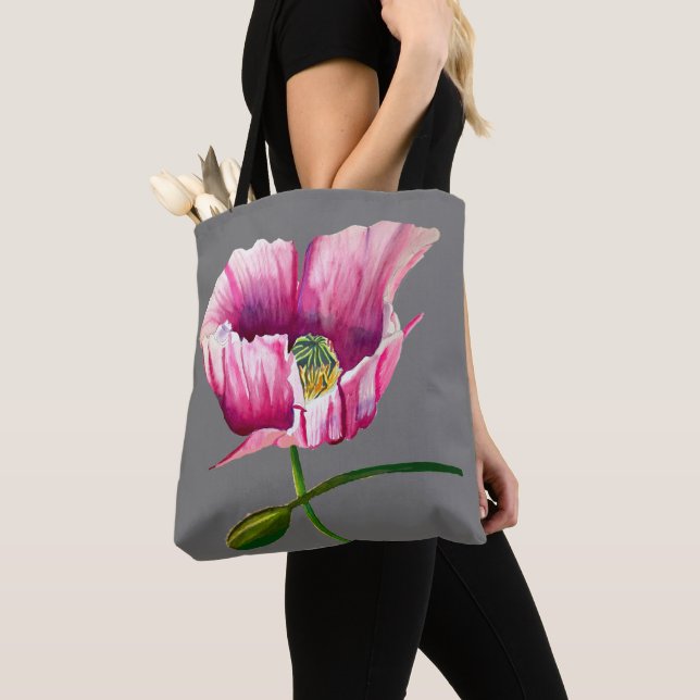Tote Bag Pink pavot aquarelle de fleurs art (De près)