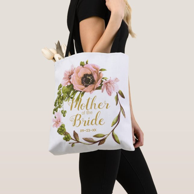 Tote Bag Pink Peony Wreath Mère de la mariée ID456 (De près)