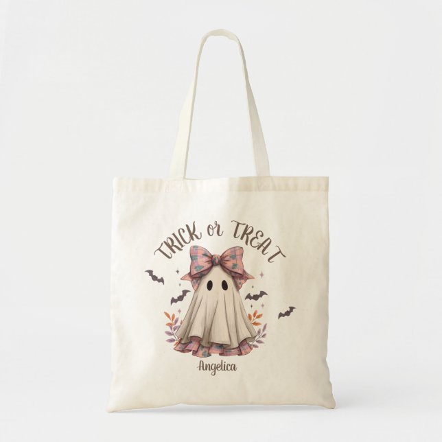 Tote Bag Pink Plaid Bow mignon Fille Fantôme Halloween (Devant)
