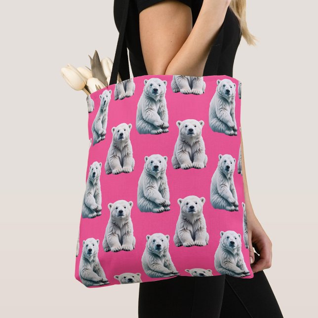 Tote Bag Pink Polar Bear Pattern Design  (Créateur téléchargé)