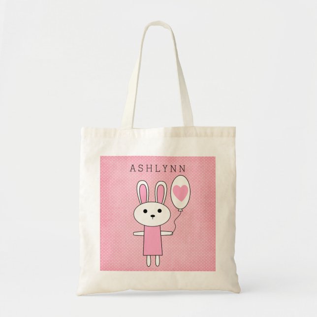 Tote Bag Pink Polka Dot Lapin de Pâques (Devant)