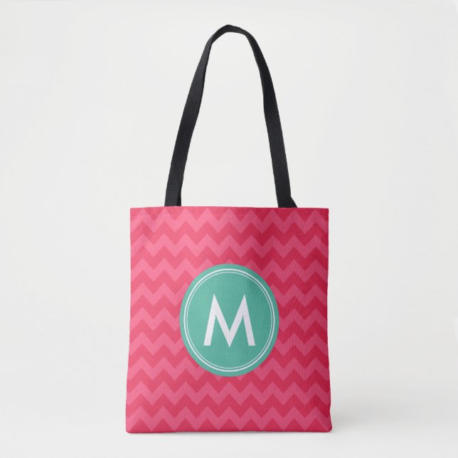 Tote Bag Pink Preppy Chevron Monogramme Personnaliser (Devant)