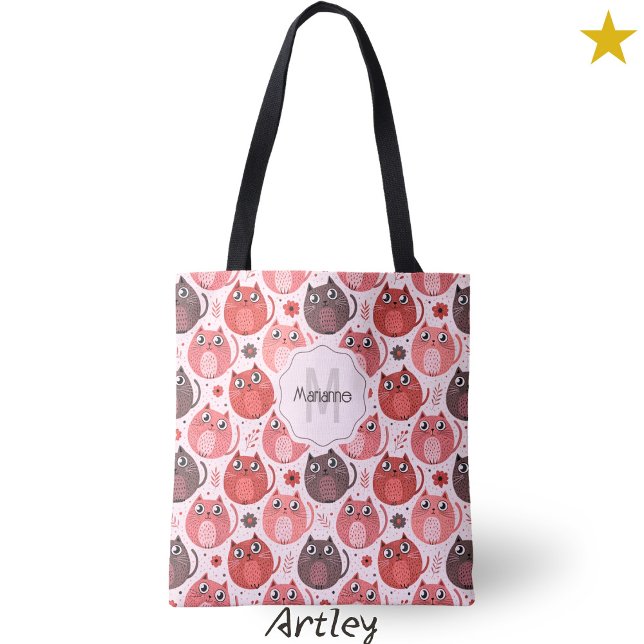 Tote Bag Pink Purple Cut Gros Chats Nom Monogramme (Créateur téléchargé)