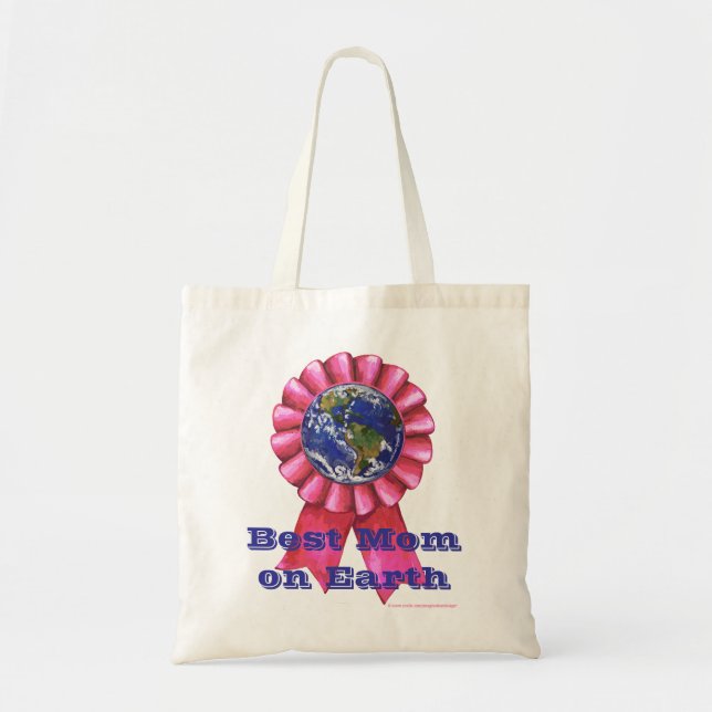 Tote Bag Pink Ribbon Earth, Meilleure Mère Sur Terre (Devant)