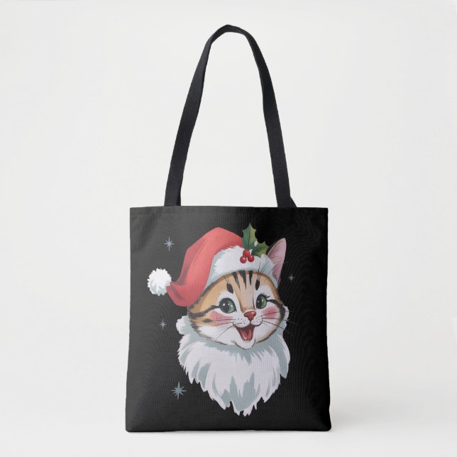 Tote Bag Pink Santa Hat Retro Cute Kitty Cat Christmas  (Devant)