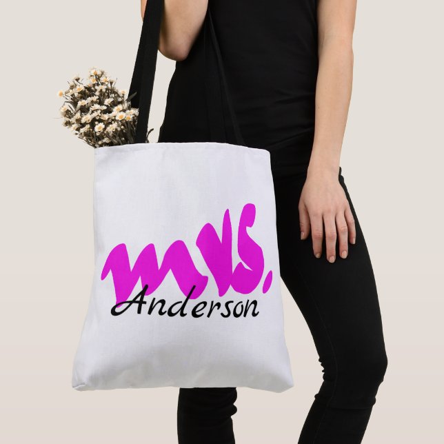 Tote Bag Pink White Madame Gifts Party Favoriser les Monogr (De près)