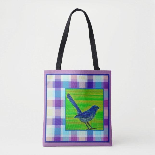 Tote Bag Piñon à plaid violet Fourre-tout (Devant)