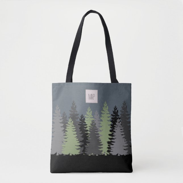 Tote Bag Pins de forêt avec Monogramme (Devant)