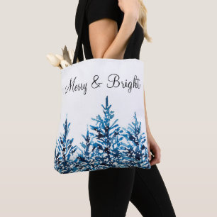 Tote Bag Pins de peinture à l'aquarelle bleue hivernale