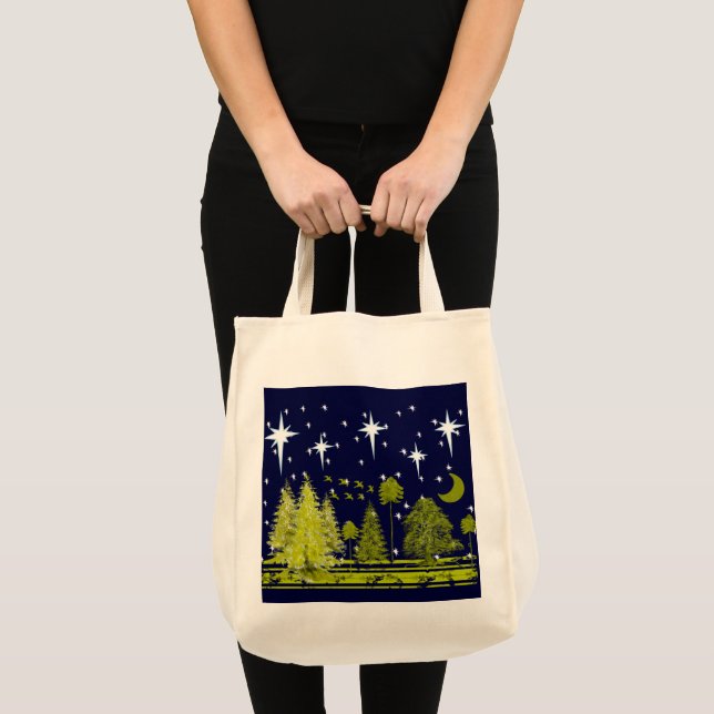 Tote Bag Pins d'hiver Sac-Stars et Lune verte (Devant (produit))